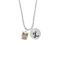 thumbnail image 2 of Delight Jewelry Silvertone Owl with Lime Green Crystal Eyes Silvertone Script Initial Disc - L - Charm Necklace, 20"+3", 2 of 4