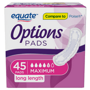 Equate Options Bladder Control Pads Maximum Absorbency, Long Length, 45 ct