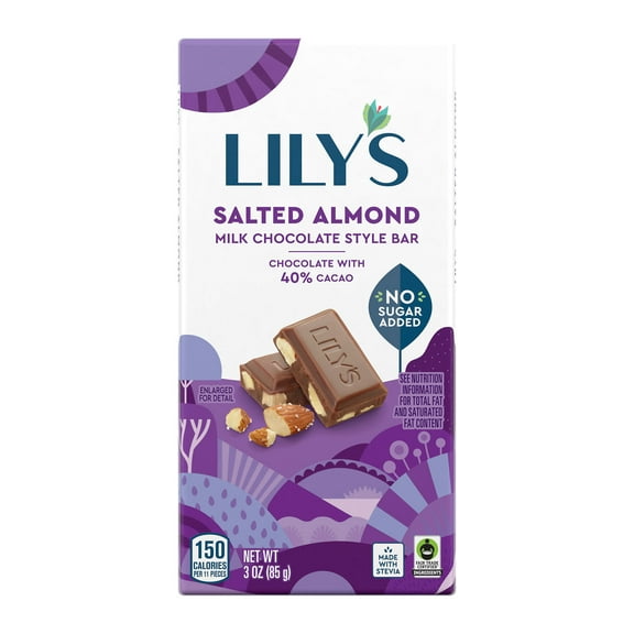 Lily's Salted Almond Milk Chocolate Style No Sugar Added Sweets, Bar 3 oz