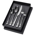 thumbnail image 1 of Juego de cubiertos portátiles de acero inoxidable de 5 piezas, reutilizables, tipo tenedor y cuchara, ligeros. Negro, 1 of 9