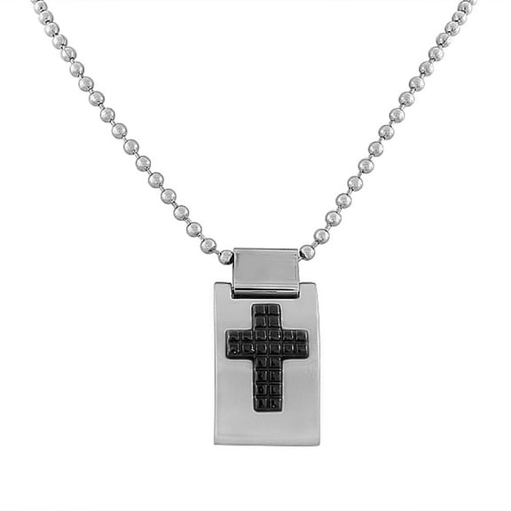 EDFORCE Stainless Steel Silver-Tone Black Cross Religious Pendant Necklace