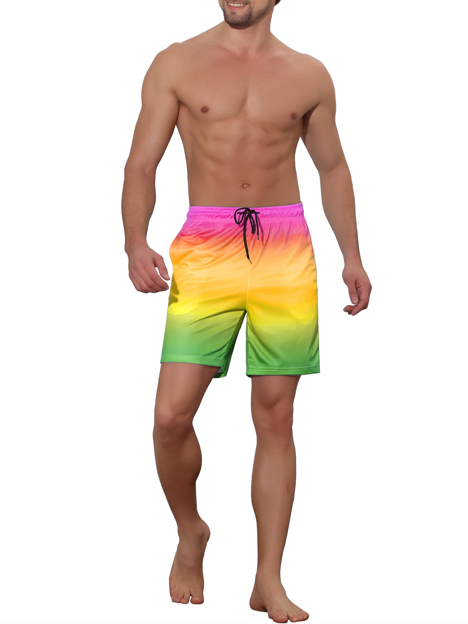 DARING DIVA Men's Drawstring Waist Beach Swimwear Shorts for Adventure 34 Yellow