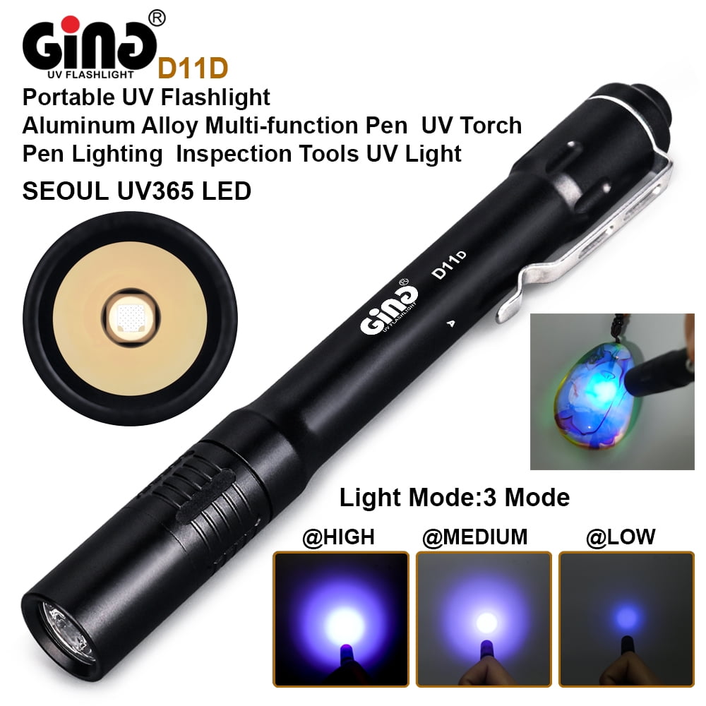 GING UV FLASHLIGHT 365nm Pen LED UV Light Pocket Light Black Light UV Torch AAA Battery for Glue,Pet Urine, Counterfeit Money, Resin… (D11-365nm)…