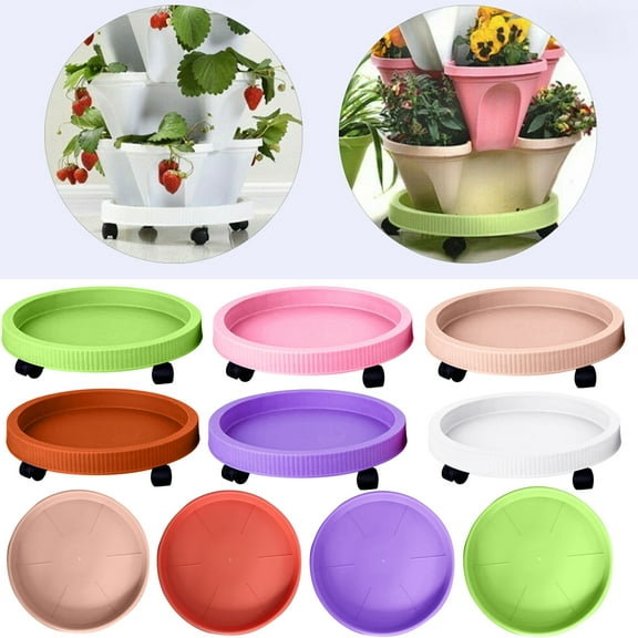 Walbest 1 Pack 12.60"/ 13.98" Plastic Gardening Pot Tray Flower Planter Stand Base Holder with/without Wheels, Round Movable Planter Dolly Trolley Tray Pallet Outdoor Indoor Flower Planter Stand