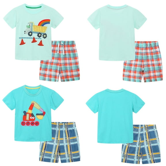 Kkkded Toddler Kids Boys 2PCS Summer T-Shirt Short Outfit Set 2T-7T Baby Short Sleeve Cotton Cute Tees Short Pants Summer Casual Two-piece Outfit