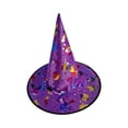 thumbnail image 2 of Halloween Shiny Glitter Satin Pointed Witch Hat with Wide Brim, Wizard Costume Accessory, Eye-catching Headwear for Halloween Party, Holiday Dress Up & Celebrations Purple, 2 of 5