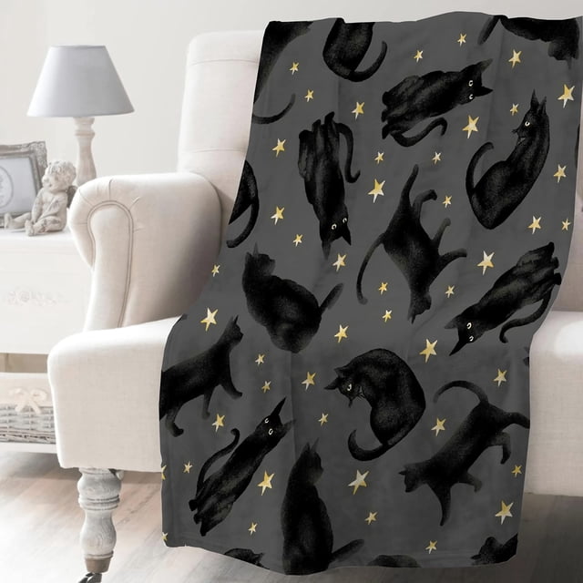 Witch's Hat Black Bats and Decorated Pumpkins for Sofa Bed Couch Chair Halloween Theme Flannel Throw Blanket Gift Spiderwebs Fivean unisex