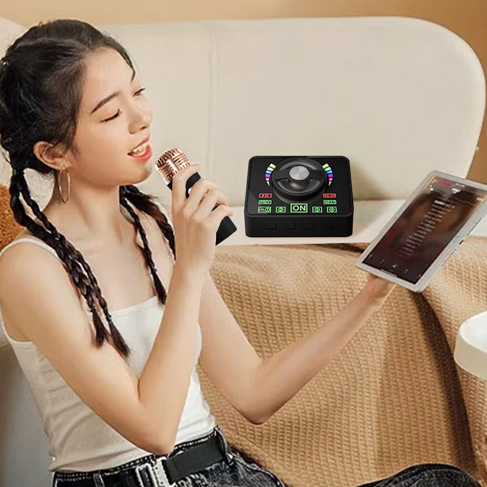 YUNAFFT Karaoke Portable Bluetooth 5.3 Speaker System With 1 Wireless Microphones Home Family Singing