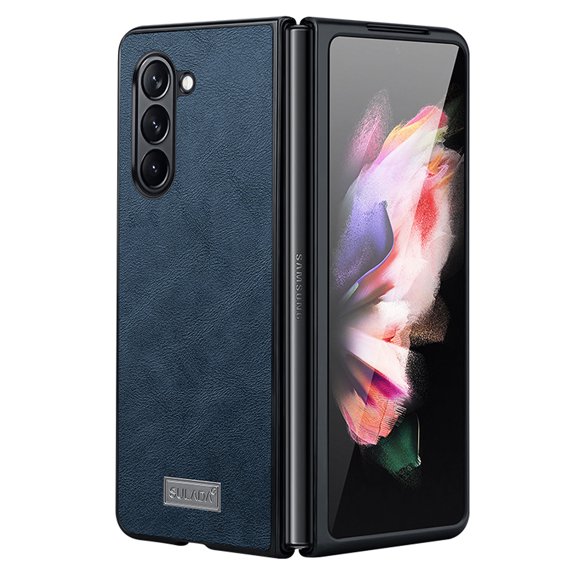 for Samsung Galaxy Z Fold 4 Leather Case Wireless Charging, Slim Luxury Classic PU Non-Slip Grip Rugged Bumper Shockproof Protective Cover Men Women Phone Cases for Samsung Galaxy Z Fold 4,Blue