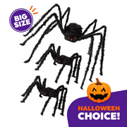 3 Pack Halloween Realistic BIG Spider Decoration Set, Scary Hairy Giant Spiders with Red Eyes and Bendable Legs for Patio, Yard, House, Wall Outdoor Decoration 5 Ft and 3 Ft