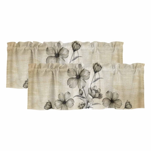 Yellow Beige Flower Valances for Windows, Decorative Rod Pocket Window Valance Curtains, Farmhouse Shabby Chic Wildflower Short Curtain Drapes for Kitchen/Living Room, 2 Panels, 42" W x 18" L