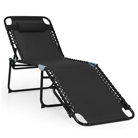 Resenkos Outdoor Chaise Lounge Chair, Foldable Recline Lounge Chair with Adjustable Backrest and Footrest-Black, Portable Recliner for Lawn Garden Beach Yard
