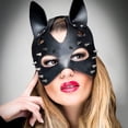 thumbnail image 3 of Máscara con tachuelas y remaches de púas para mujer, BDSM fetiche de cuero, máscara Steampunk para adultos, Cosplay de Halloween, máscaras faciales de fiesta de Anime, juego de calamar, 3 of 4