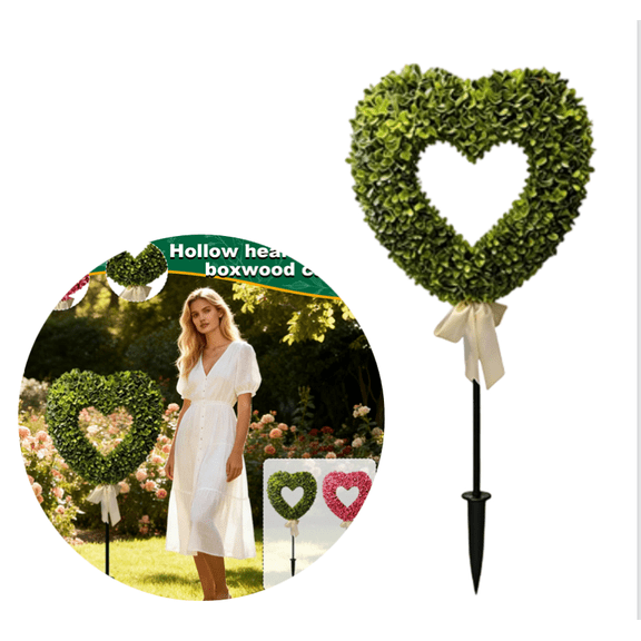 Heart Hydrangea Boxwood with Bow Topiaries, Valentine's Day Indoor Outdoor Garden Decors - (Green,30")