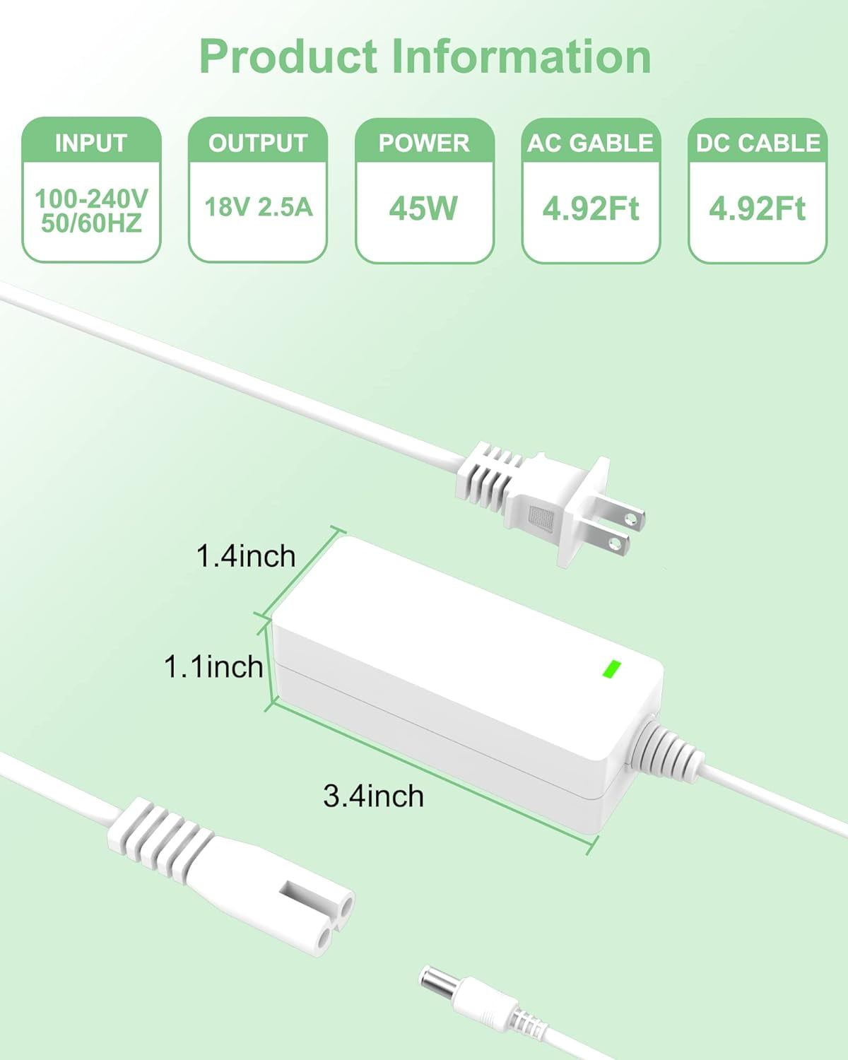 Power Cord for Cricut Explore air 2/Expression 2/Maker/Explore One/Create/Cake/Mini/Original Replacement for Cricut Maker KSAH1800250T1M2 Cutting 18V Charger Power Supply (White)
