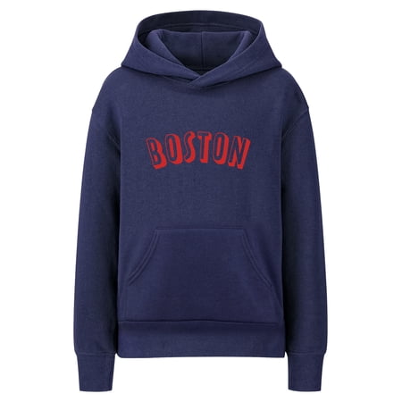 Daxton Youth Unisex Pullover Cities States Hoodie Mid-Weight Fleece Sweater - Boston Navy Red XL