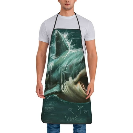 Naloa 1Pack Adjustable Bib Apron Waterdrop Resistant Cooking Kitchen Aprons for Women Men Chef Abstract Geometric Shark Print