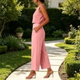 thumbnail image 4 of Linen Cotton Two Piece Pant Set For Women Business Casual Pleated Straight Leg Easy Vacation Daywear Summer Functional Daily Wear For Weekend For Vacation, 4 of 7
