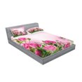 thumbnail image 2 of Ambesonne Flower Fitted Sheet & Pillow Sham Set, Spring Season Roses Buds, Full, Pink and Green, 2 of 2