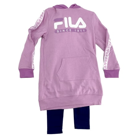 FILA Girls Oversized Pullover Hoodie and Leggings Set Purple and