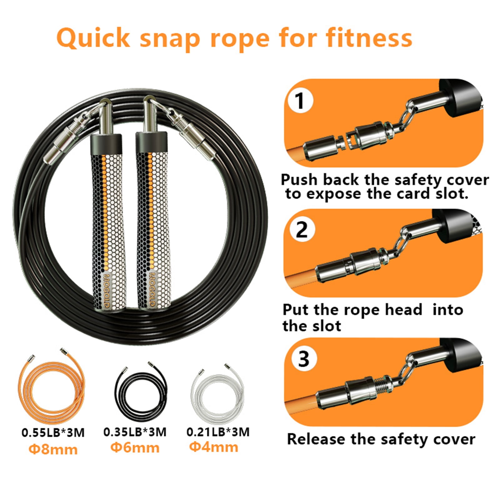 MOGOLD 300 cm Weighted Interchangeable Weights Adjustable Length Ergonomic Leather Grip 361 Degree Spin Jump Rope