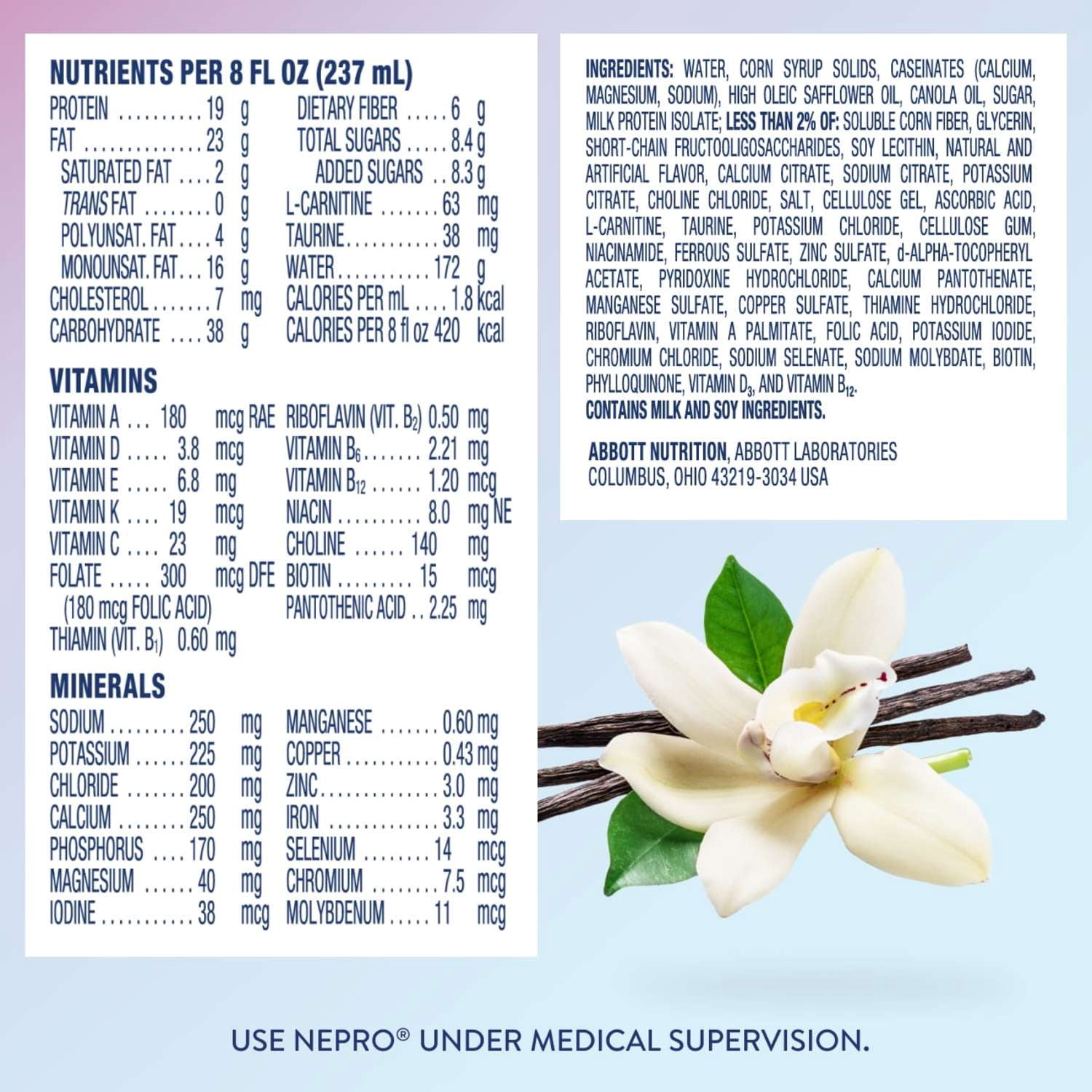 Nepro Nutrition Shake for People on Dialysis, Vanilla, 8 fl oz, Pack of 24