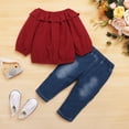 Infant Baby Girl Clothes Baby Girl 2PCS Outfits Long Sleeve Ruffle Collar Top Jeans Pants Set