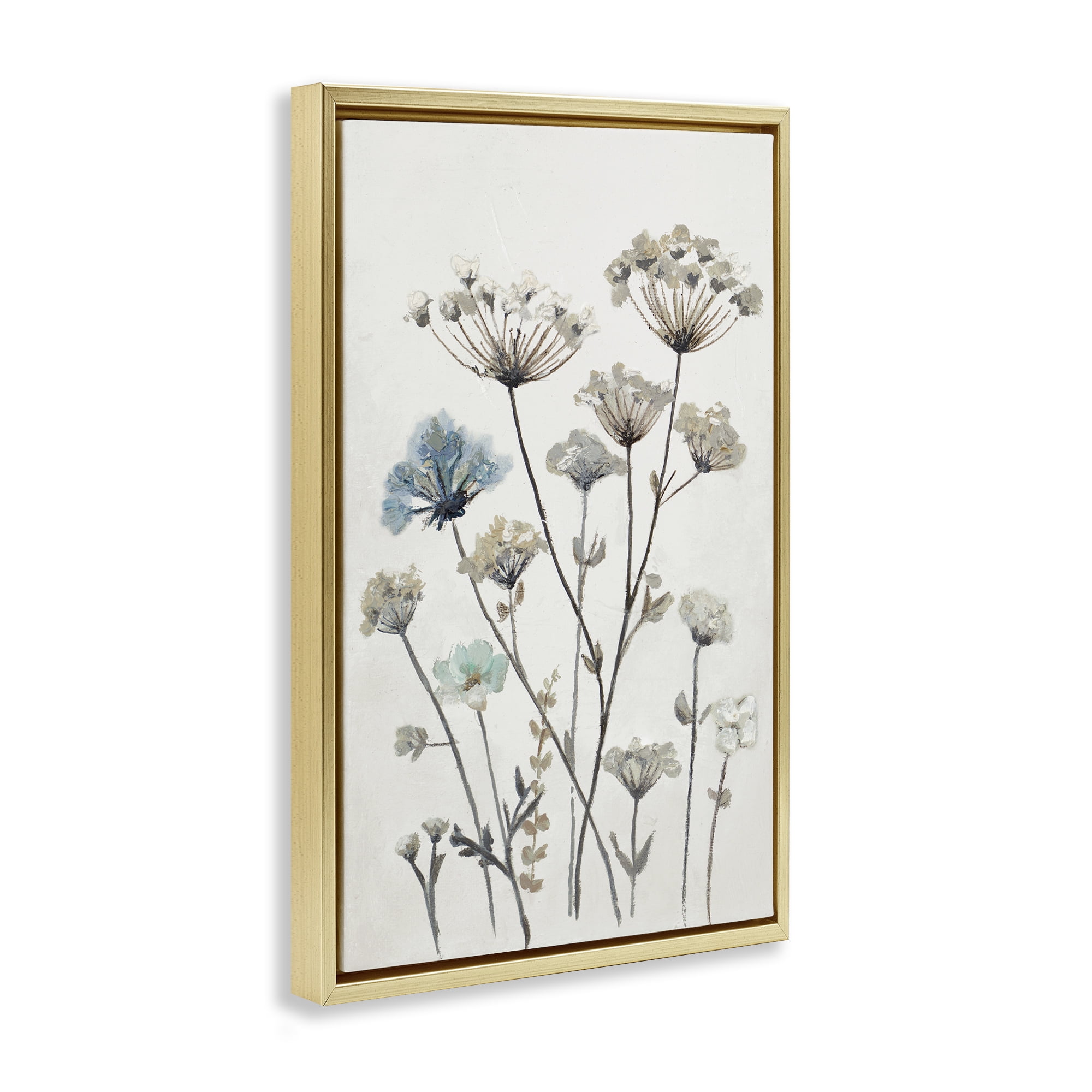Stupell Industries Neutral Jardin Azul Gold Framed Floater Canvas Wall Art, design by Patricia Pinto
