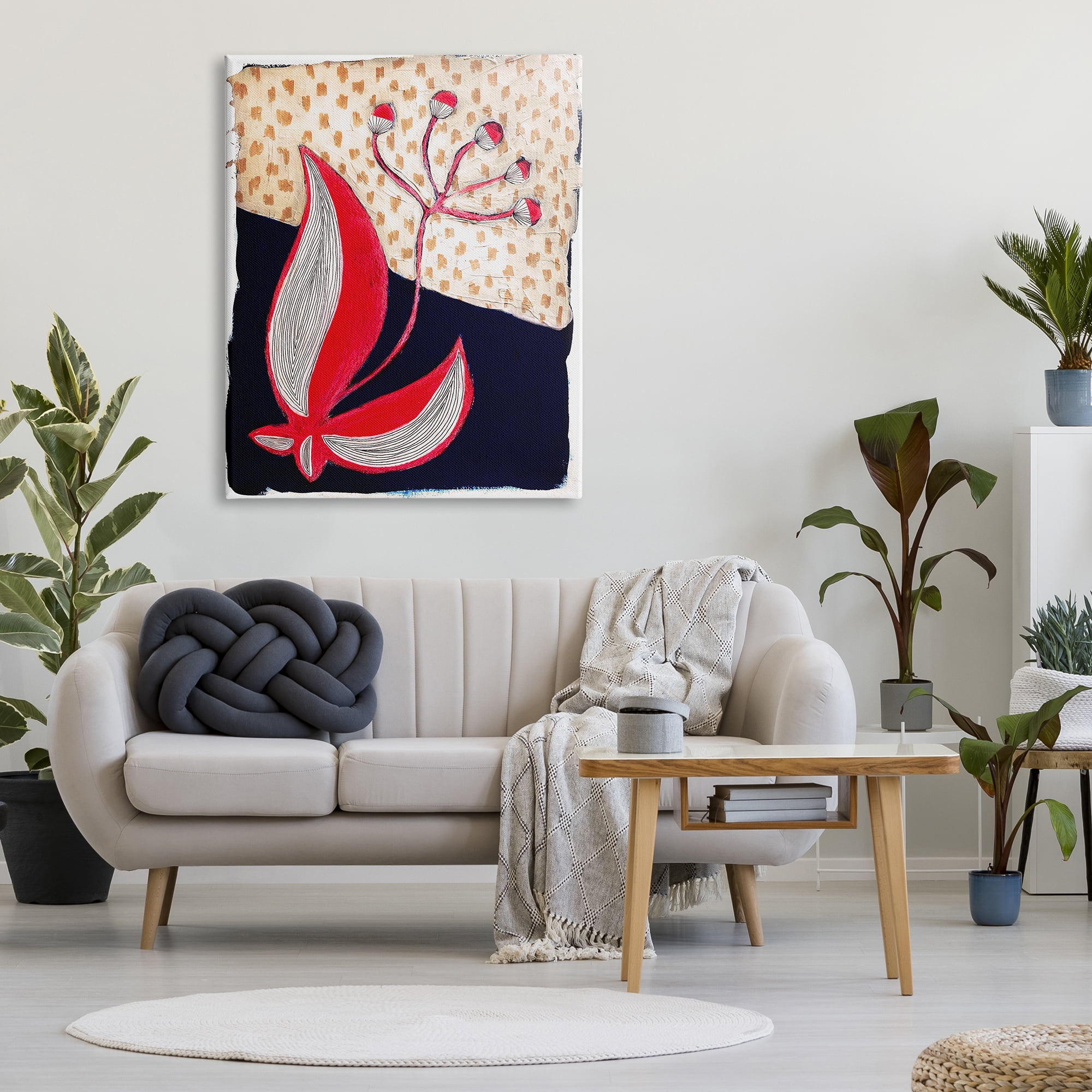 Stupell Industries Abstract Boho Flower Botanical & Floral Painting Gallery Wrapped Canvas Art Print Wall Art, 36 x 48