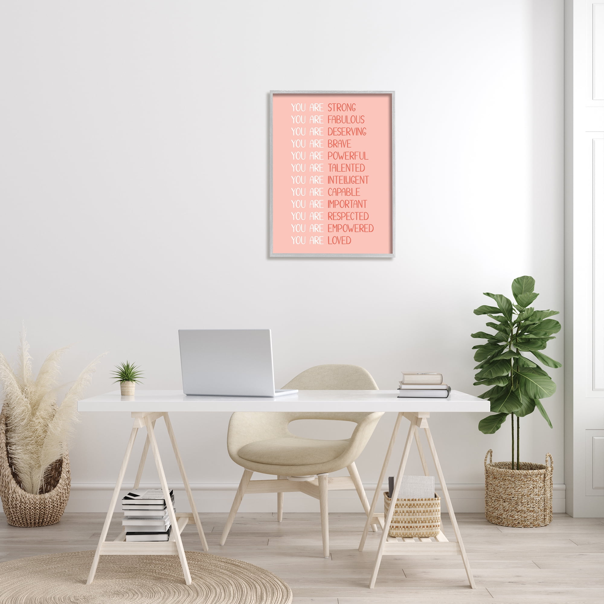 Stupell Industries You Are Positivity Phrases Pastel Pink Red Typography Graphic Art Gray Framed Art Print Wall Art, 24x30, by JJ Design House LLC
