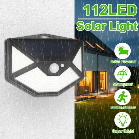 

112 LED PIR Motion Sensor Wall Light Solar Power Waterproof Outdoor Garden Lamp