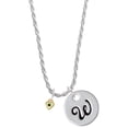 thumbnail image 1 of Delight Jewelry Goldtone Mini May - Green Crystal Heart Silvertone Script Initial Disc - W - Charm Necklace, 20"+3", 1 of 4