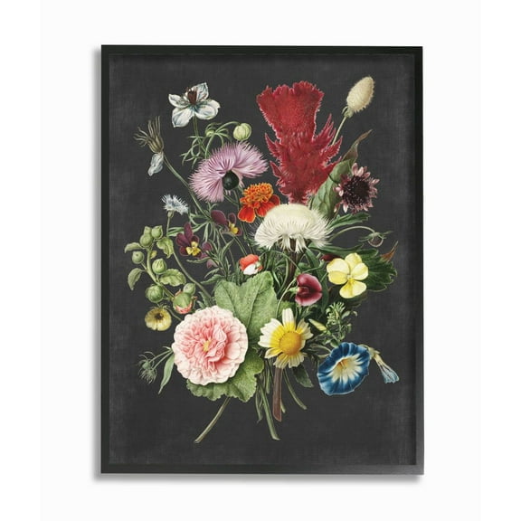 Stupell Industries Botanical Drawing Flower Bouquet On Black Design Framed Wall Art by Lettered and Lined