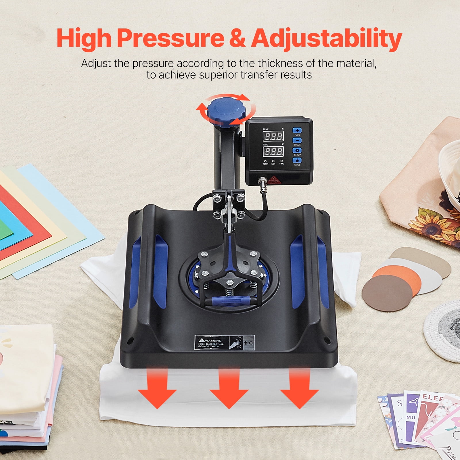 KFFKFF 8-in-1 Heat Press Machine, 15x15 Inch Swing-Away Design, Digital Control for T-Shirt, Hat, Mug, Plate Sublimation Printing, Multifunctional Transfer Machine, Blue