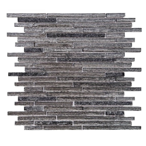 The Tile Life Cosmos Sleek Brick Black Polished Glass Mosaic Wall Tile, 12 x 12 in, 1-Piece