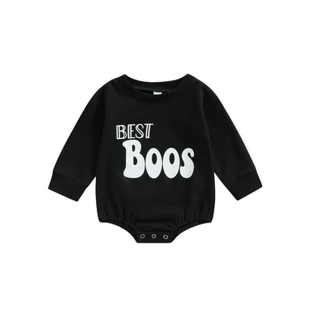 

Newborn Long Sleeve Romper/Pullover Round Collar Capital Letter Printed Loose Fit Triangle Bodysuit/Tops