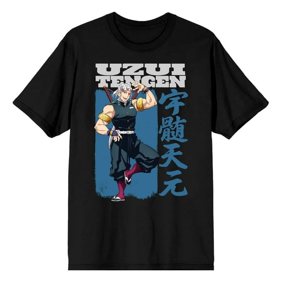 Demon Slayer Uzui Tengen Crew Neck Short Sleeve Men's Black T-shirt
-XL