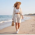 thumbnail image 4 of Evdexr Bermuda Shorts for Women Striped Linen Shorts Summer Knee Length Drawstring Vacation Shorts 2026 Baggy High Waisted Elastic Short Pants L, 4 of 6