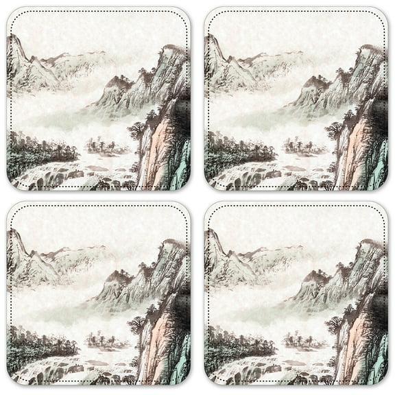 Vinyl Drink Coasters - Set of 4 - Mountain Black & White Painting