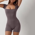 thumbnail image 3 of Women's Rompers Sexy Short Sleeve Square Neck Unitard Stretchy Workout Yoga Short Jumpsuits Bodysuits, 3 of 6