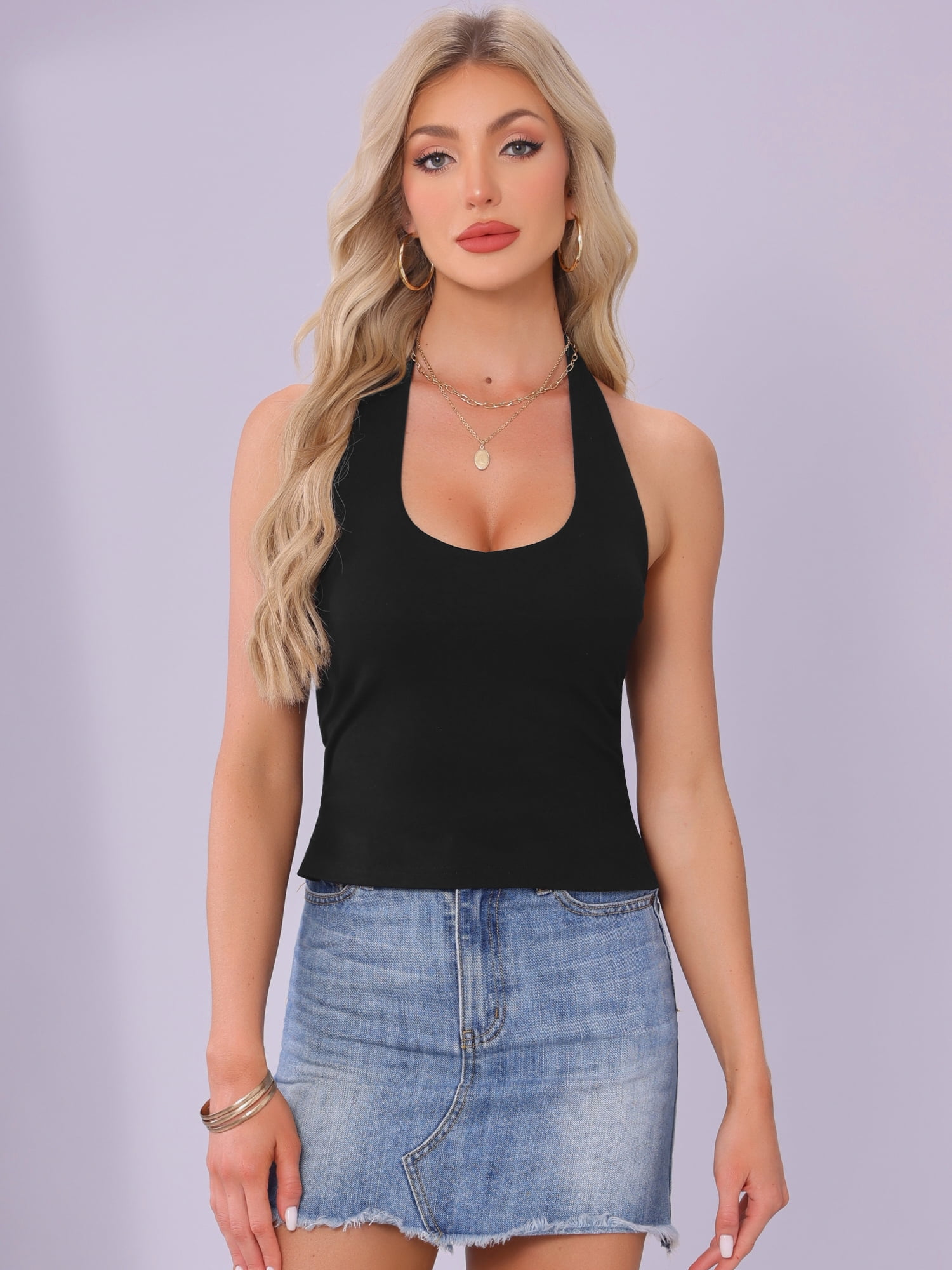 DARING DIVA Sweetheart Neck Backless Sleeveless Cropped Tank Top XS Black