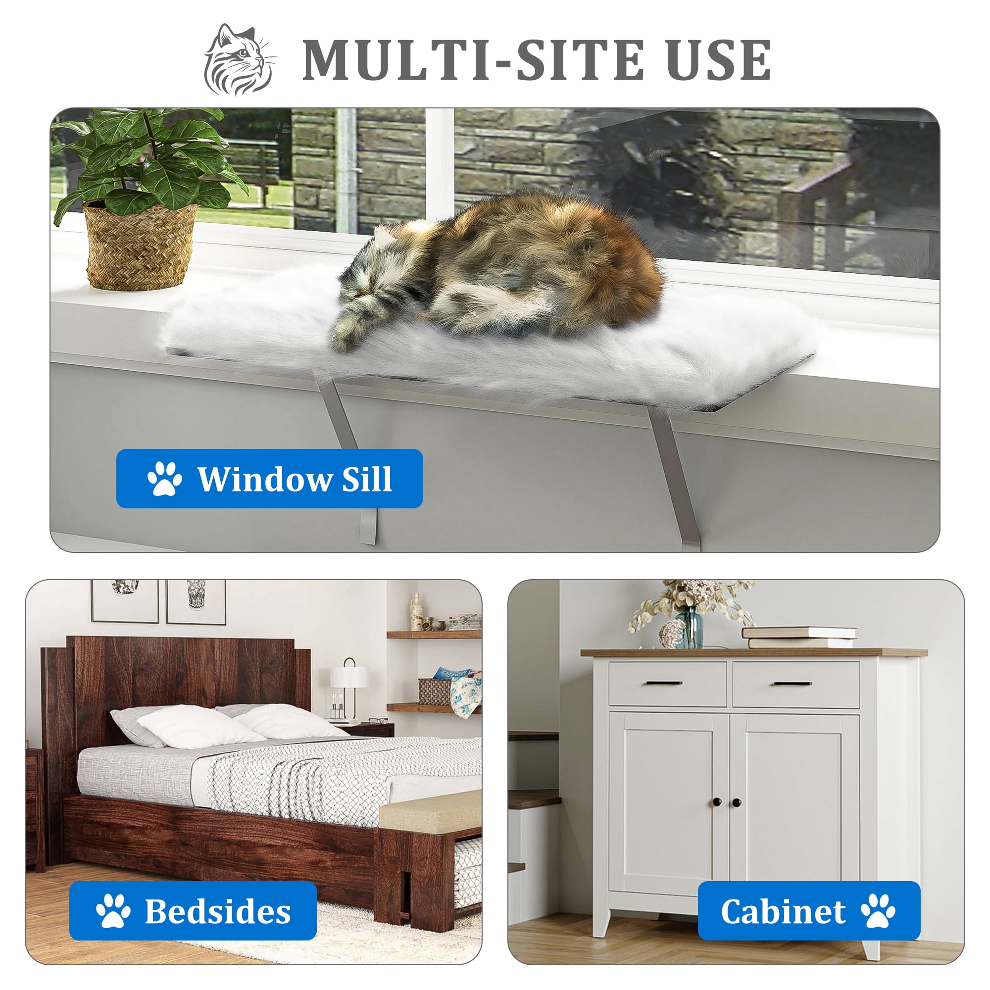 Kadyn Cat Window Perch, Wall-mounted Cat Seat with Soft Cushion and Supporting Feet, White Sunny Seat Cat Bed Kadyn Cat Window Perch, Wall-mounted Cat Seat with Soft Cushion and Supporting Feet, White Sunny Seat Cat Bed