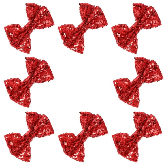 Set of 8 Red Glitter Raindrops Hair Bows for Girls, Ideal Hair Accessories for Birthday Parties, Events, and Everyday Wear