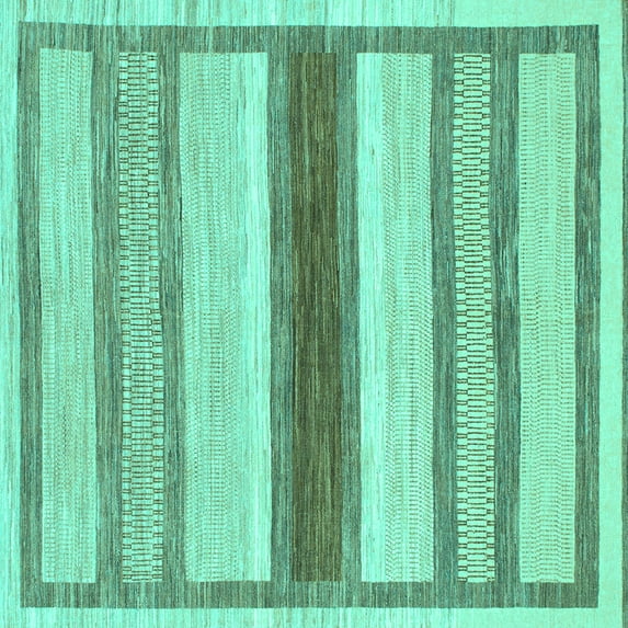 Ahgly Company Machine Washable Indoor Square Abstract Turquoise Blue Modern Area Rugs, 3' Square