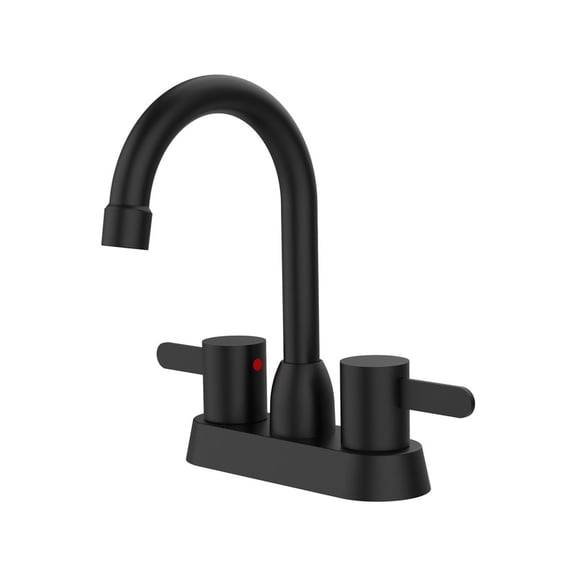 4 in. Centerset Double Handle High Arc Bathroom Sink Faucet with Drain Kit in Matte Black