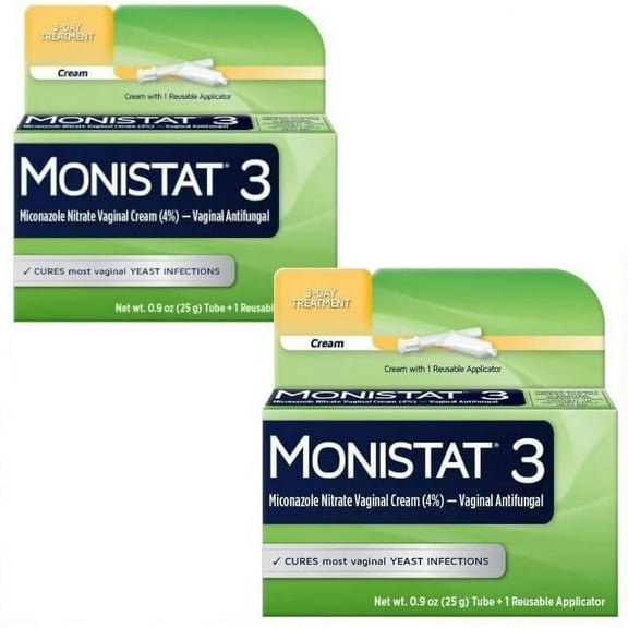 Monistat 3 Cream, 3-Day Yeast Infection Treatment for Women: 1x Reusable Applicator & 1x 25g External Anti-Itch Cream Bundle 2 PACK *EN