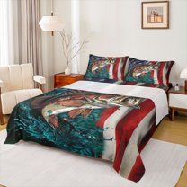 Homewish 3D Pike Fish Bed Sheets, Vintage American Flag King Sheets, Rustic Old Fashion Sheet Set, Breathable Home Decor, 4pcs