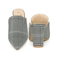 thumbnail image 5 of BLISSFUL STEP Women's Plaid Pointed Toe Block Heel Slide Mules Black White 7, 5 of 5