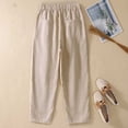 thumbnail image 3 of QATAINLAV Straight Trousers Womens Cotton Linen Comfy Beach Pants Summer Casual Button Elastic Waist Lounge Pants Basic Solid Color Pajama Bottoms with Pockets Lightening Sale Beige L, 3 of 9