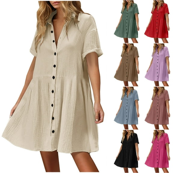 Patlollav Sleeveless Dresses for Women Casual Crew Neck Lace-Up Pleated Dress